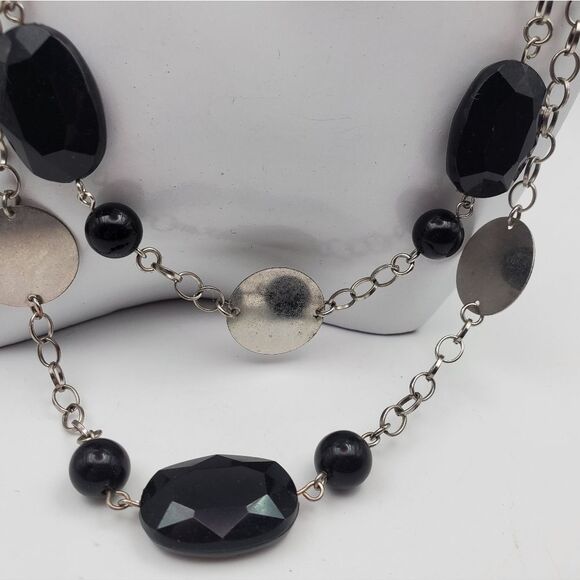 Pop idol onyx beaded and silver medallion layer‎ necklace N0315 - Picture 2 of 3